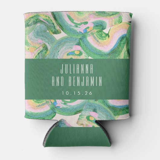 Rafraîchisseur Pour Canette Artsy Abstrait Mariage d'aquarelle verte moderne (Devant)