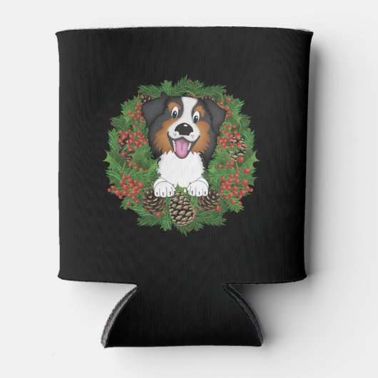 Rafraîchisseur Pour Canette Aussie, dog, christmas, holidays (Devant)