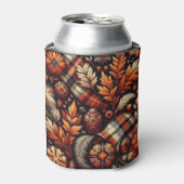 Rafraîchisseur Pour Canette Automne Plaid Feuilles Orange Black Motif (Can devant)