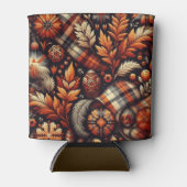 Rafraîchisseur Pour Canette Automne Plaid Feuilles Orange Black Motif (Devant)