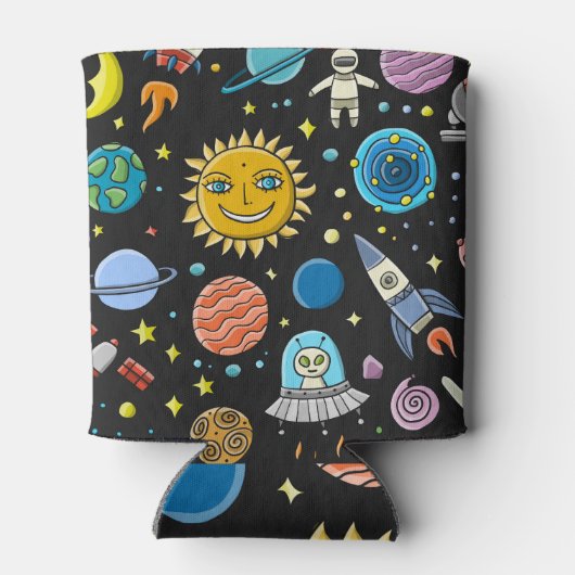 Rafraîchisseur Pour Canette Aventure spatiale : planètes, motif de fusées. (Dos)