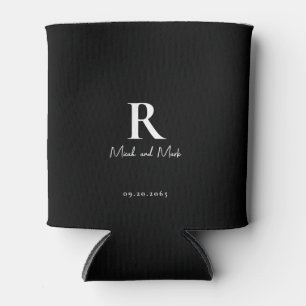 Rafraîchisseur Pour Canette B/W Monogramme & Couple Names Mariage Can Cooler