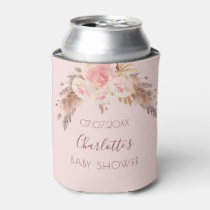Rafraîchisseur Pour Canette Baby shower pampas herbe blush rose nom fleuri