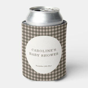 Rafraîchisseur Pour Canette Baby Shower personnalisé à carreaux Gingham Marron