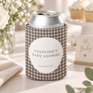 Rafraîchisseur Pour Canette Baby Shower personnalisé à carreaux Gingham Marron