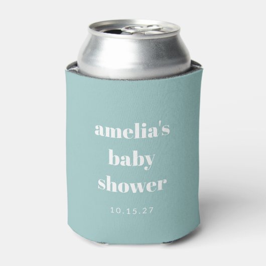 Rafraîchisseur Pour Canette Baby shower personnalisé Aqua Blue Minimalist (Can devant)