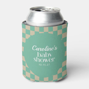 Rafraîchisseur Pour Canette Baby shower personnalisé Retro Checkerboard Mint S