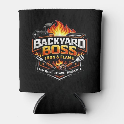 Rafraîchisseur Pour Canette Backyard Boss Iron & Flame Chillin & Grillin (Devant)