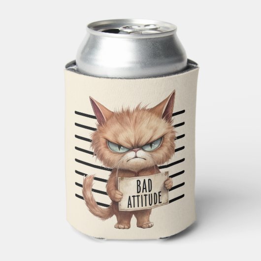 Rafraîchisseur Pour Canette Bad Attitude Chat Mugshot - Drôle Feline Design (Can devant)