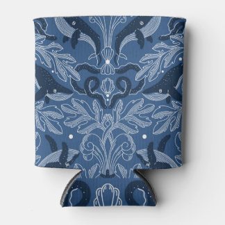 Rafraîchisseur Pour Canette Baleines nautiques, motif de texture damassée.