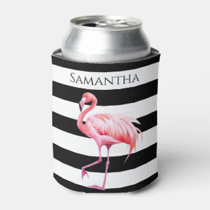 Rafraîchisseur Pour Canette Bandes noires et blanches Flamant rose rose Nom pe