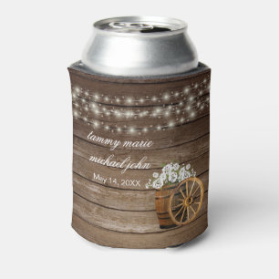 Rafraîchisseur Pour Canette Baril rustique en bois avec fleurs blanches