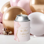 Rafraîchisseur Pour Canette Bat mitzvah Personnalisé de l'Agate rose chic<br><div class="desc">Une agate rose et or chic décore le côté de cette élégante fête Bat mitzvah peut refroidir. Le nom de votre fille est écrit dans une belle écriture formelle sous l'Étoile de David. Un joli gardien pour une famille juive moderne célébrant une fille appelée à la Torah.</div>