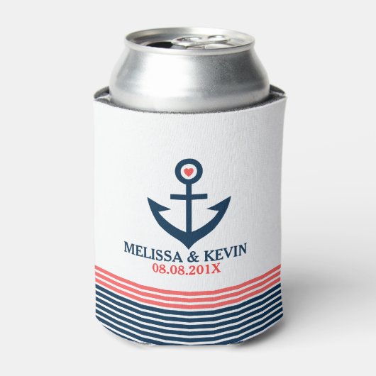 Rafraîchisseur Pour Canette Bateau bleu marine Ancre et bandes décoratives (Can devant)