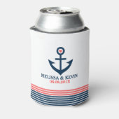 Rafraîchisseur Pour Canette Bateau bleu marine Ancre et bandes décoratives (Can Dos)