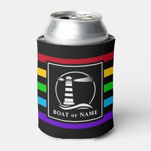 Rafraîchisseur Pour Canette Bateau phare classique ou nom Rainbow Stripped (Can devant)