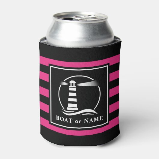 Rafraîchisseur Pour Canette Bateau phare classique ou nom rose rayé (Can devant)