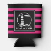 Rafraîchisseur Pour Canette Bateau phare classique ou nom rose rayé (Devant)