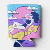 Rafraîchisseur Pour Canette Beach Sunbathing Girl Cocktail Illustration. (Dos)