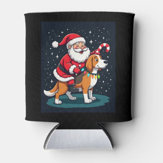 Rafraîchisseur Pour Canette Beagle Xmas Éclairage Père Noël équitation Beagle  (Devant)
