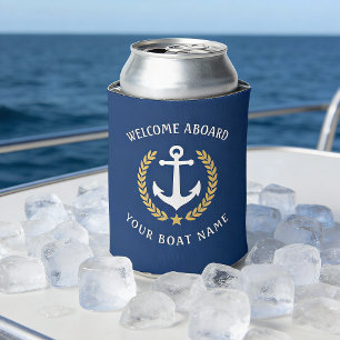 Rafraîchisseur Pour Canette Bienvenue à bord Nom du bateau Ancre Gold Laurel M