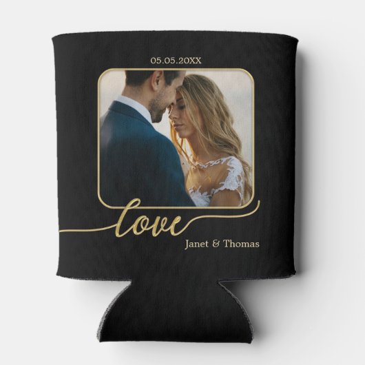 Rafraîchisseur Pour Canette Black Gold Love Script Mariage photo (Dos)