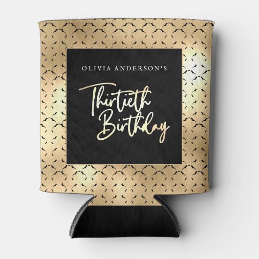 Rafraîchisseur Pour Canette Black White & Gold Script 30e fête d'anniversaire (Devant)