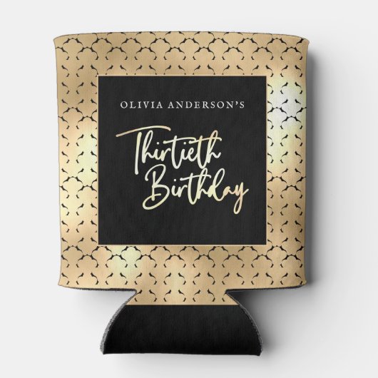 Rafraîchisseur Pour Canette Black White & Gold Script 30e fête d'anniversaire (Dos)