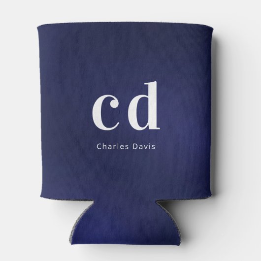 Rafraîchisseur Pour Canette Blanc monogramme initiales nom bleu de marine (Dos)