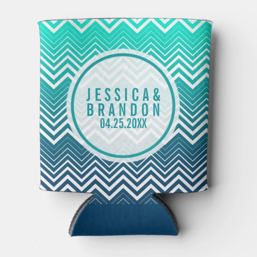 Rafraîchisseur Pour Canette Blanc Zigzag Chevron bleu-vert dégradé (Devant)