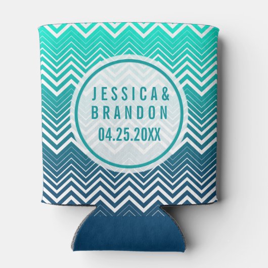 Rafraîchisseur Pour Canette Blanc Zigzag Chevron bleu-vert dégradé (Dos)