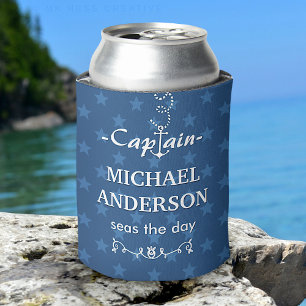 Rafraîchisseur Pour Canette Bleu de capitaine Nautical Anchor Custom Name de