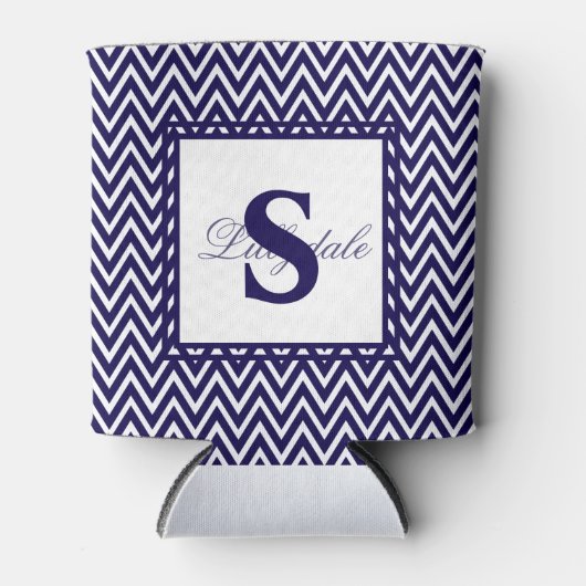 Rafraîchisseur Pour Canette Bleu et blanc Chevron Stripe (Devant)