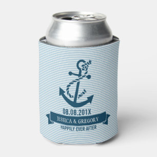 Rafraîchisseur Pour Canette Bleu Et Blanc Stripes & Ancre Nautique Bateau