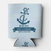 Rafraîchisseur Pour Canette Bleu Et Blanc Stripes & Ancre Nautique Bateau (Devant)