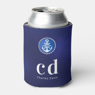 Rafraîchisseur Pour Canette Bleu marine blanc monogramme initiales nom