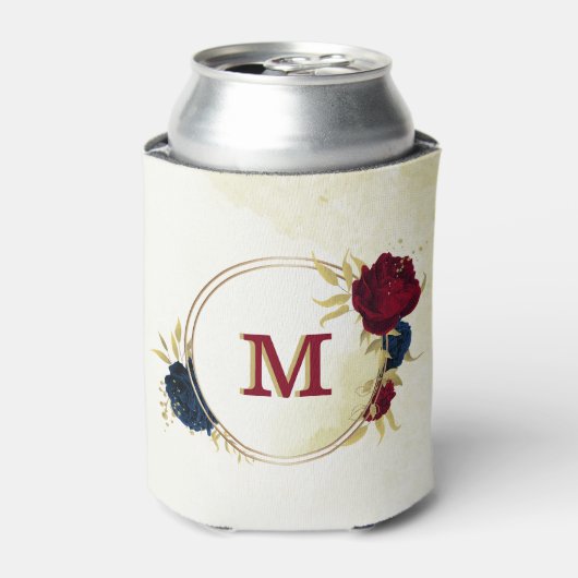 Rafraîchisseur Pour Canette bleu marine et fleurs rouges or (Can devant)