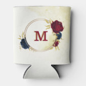 Rafraîchisseur Pour Canette bleu marine et fleurs rouges or (Devant)