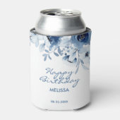 Rafraîchisseur Pour Canette Bleu moderne Rose verdure fleurie Anniversaire (Can devant)