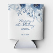 Rafraîchisseur Pour Canette Bleu moderne Rose verdure fleurie Anniversaire (Devant)