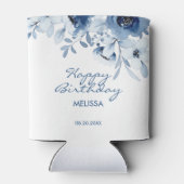 Rafraîchisseur Pour Canette Bleu moderne Rose verdure fleurie Anniversaire (Dos)