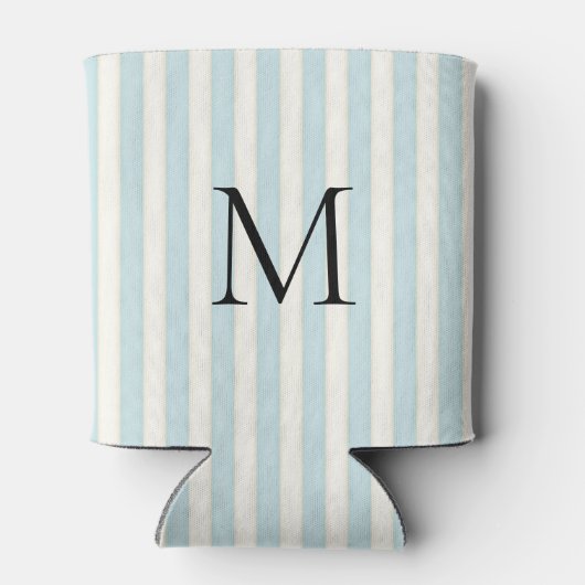 Rafraîchisseur Pour Canette Bleu pâle et rayures d'ivoire Monogramme (Dos)