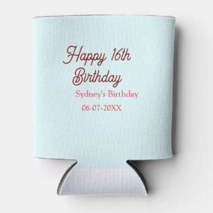 Rafraîchisseur Pour Canette Bleu pastel rouge joyeux 16e anniversaire nom date