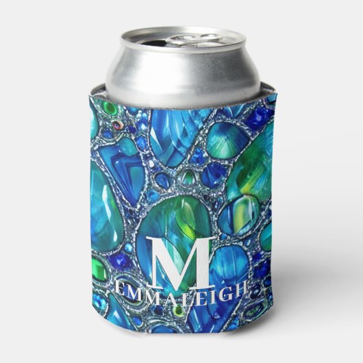 Rafraîchisseur Pour Canette Bleu vert étincelant Gemmes en verre Monogramme (Can devant)