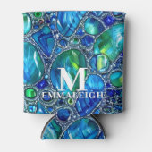Rafraîchisseur Pour Canette Bleu vert étincelant Gemmes en verre Monogramme (Devant)