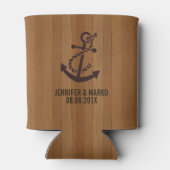 Rafraîchisseur Pour Canette Blond Faux Wood Stripes Ancre nautique (Dos)