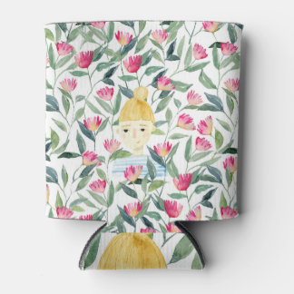 Rafraîchisseur Pour Canette Blonde Girl : Floral Watercolor Motif