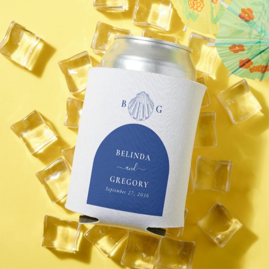 Rafraîchisseur Pour Canette Blue Clam Seashells Coastal Seaside Beach Wedding (Été in situ)