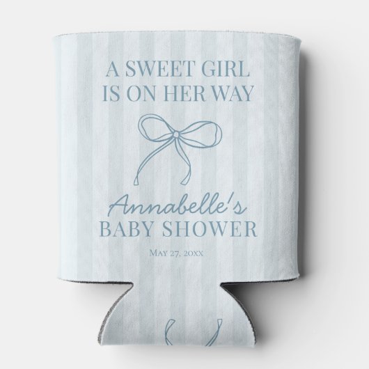 Rafraîchisseur Pour Canette Blue Coquette Bow Pastel Baby shower rayé Favorise (Dos)
