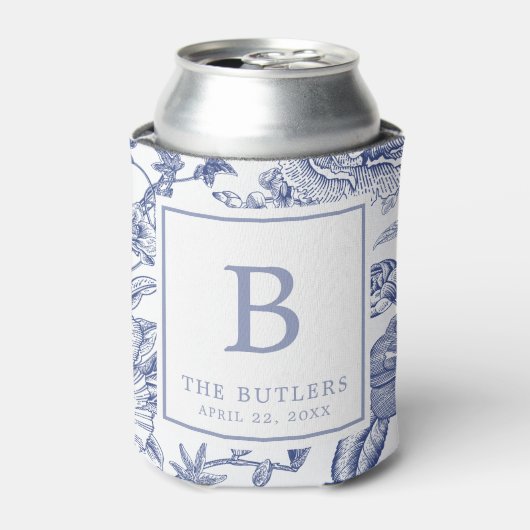 Rafraîchisseur Pour Canette Blue Floral Chinoiserie Mariage initial Can Cooler (Can devant)